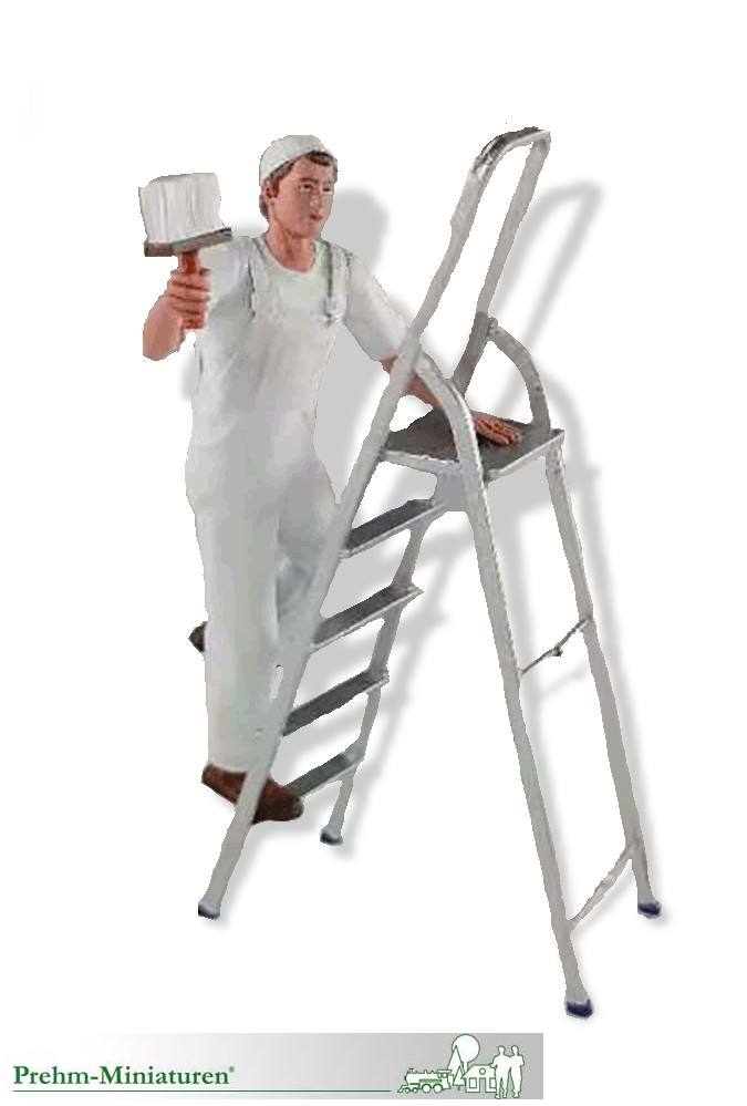 Prehm-Miniaturen Art.-Nr. 500601- Das Modell eines Anstreichers auf einer Leiter Der typisch gekleidete Handwerker  hat im Set eine Leiter um auch an hheren  Flchen mit dem Pinsel zu arbeiten. 